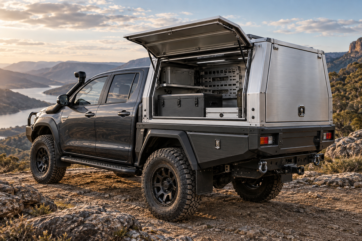 Illustrative ute canopy setup with side access